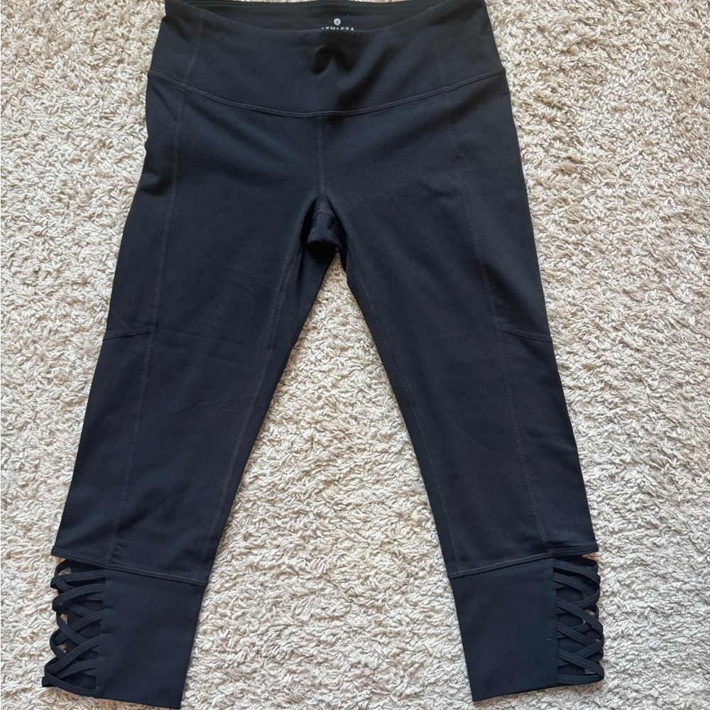 Athleta Black Leggings with Crisscross Detail